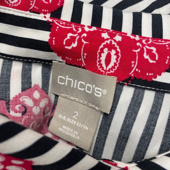 Chicos Womens Size 2 Stripe Printed High Low Button Up Shirt - Picture 9 of 10